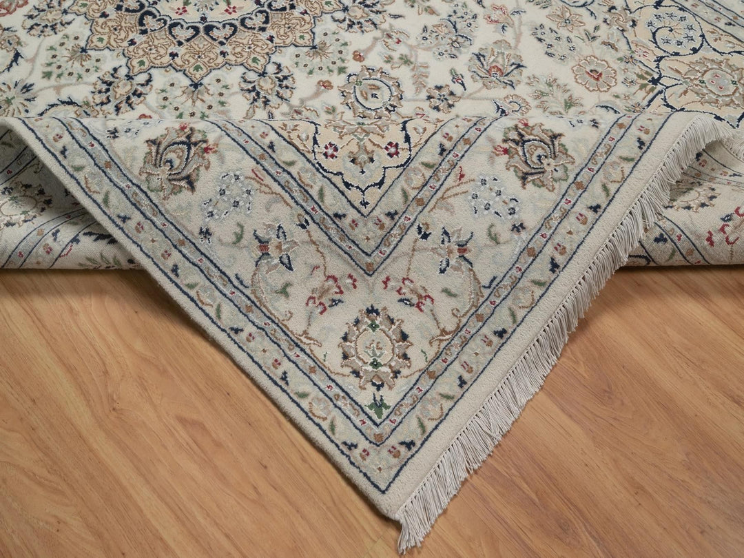 5'11" x 9'0" New Hand Knotted Ivory Wool & Silk Rectangle Oriental Rug - MOA10292745