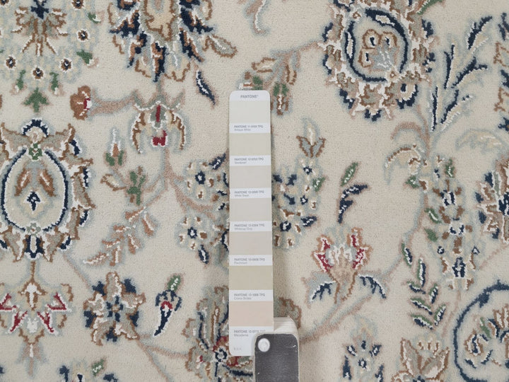 5'11" x 9'0" New Hand Knotted Ivory Wool & Silk Rectangle Oriental Rug - MOA10292745