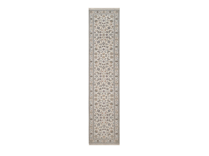 2'8" x 12'0" New Hand Knotted Ivory Wool & Silk Runner Oriental Rug - MOA10292746