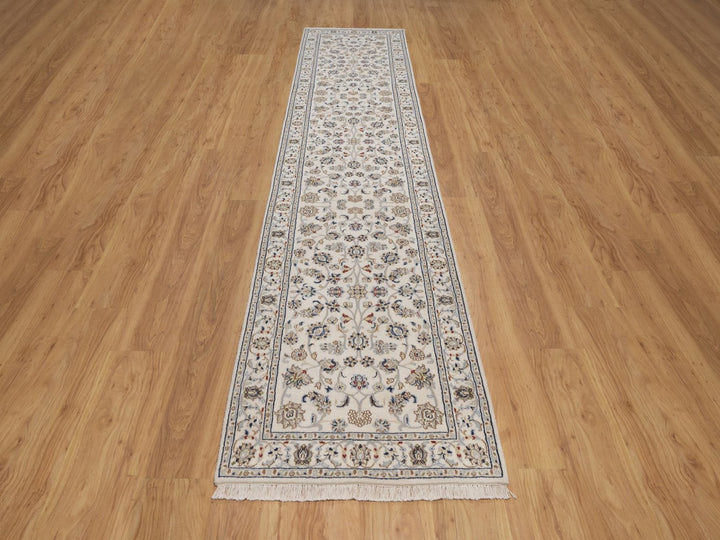 2'8" x 12'0" New Hand Knotted Ivory Wool & Silk Runner Oriental Rug - MOA10292746