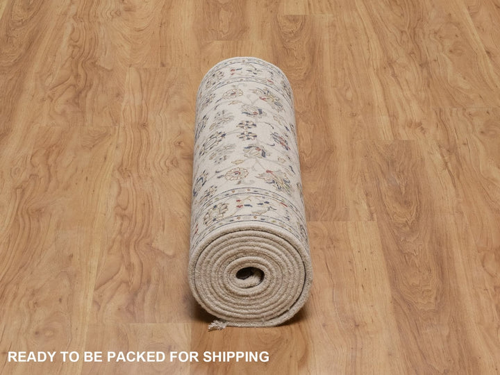 2'8" x 12'0" New Hand Knotted Ivory Wool & Silk Runner Oriental Rug - MOA10292746