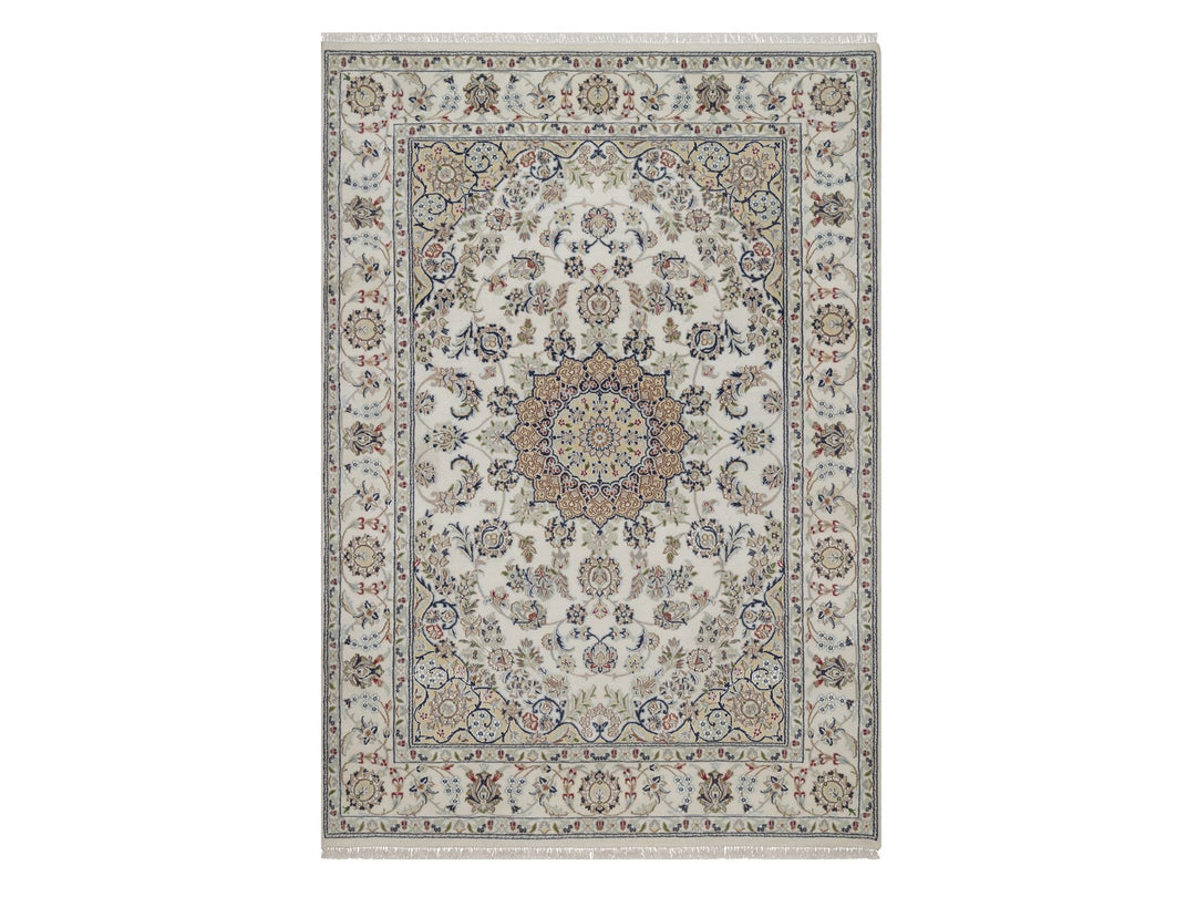 5'6" x 8'0" New Hand Knotted Ivory Wool & Silk Rectangle Oriental Rug - MOA10292747