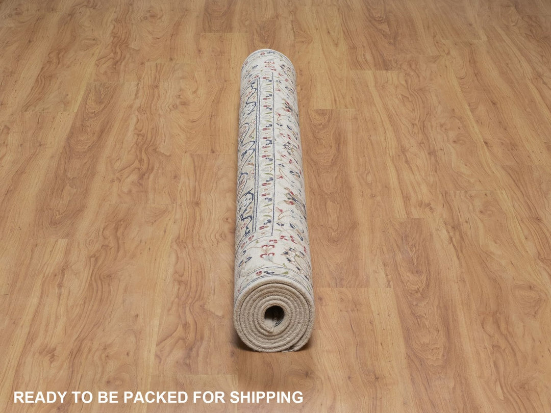 5'6" x 8'0" New Hand Knotted Ivory Wool & Silk Rectangle Oriental Rug - MOA10292747