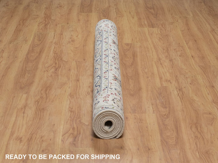 5'6" x 8'0" New Hand Knotted Ivory Wool & Silk Rectangle Oriental Rug - MOA10292747