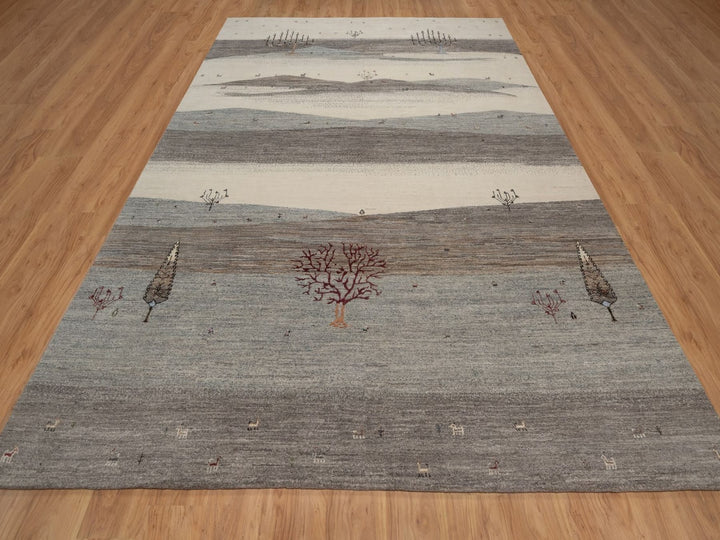 8'8" x 11'10" New Hand Knotted Grey Wool Rectangle Oriental Rug - MOA10292748