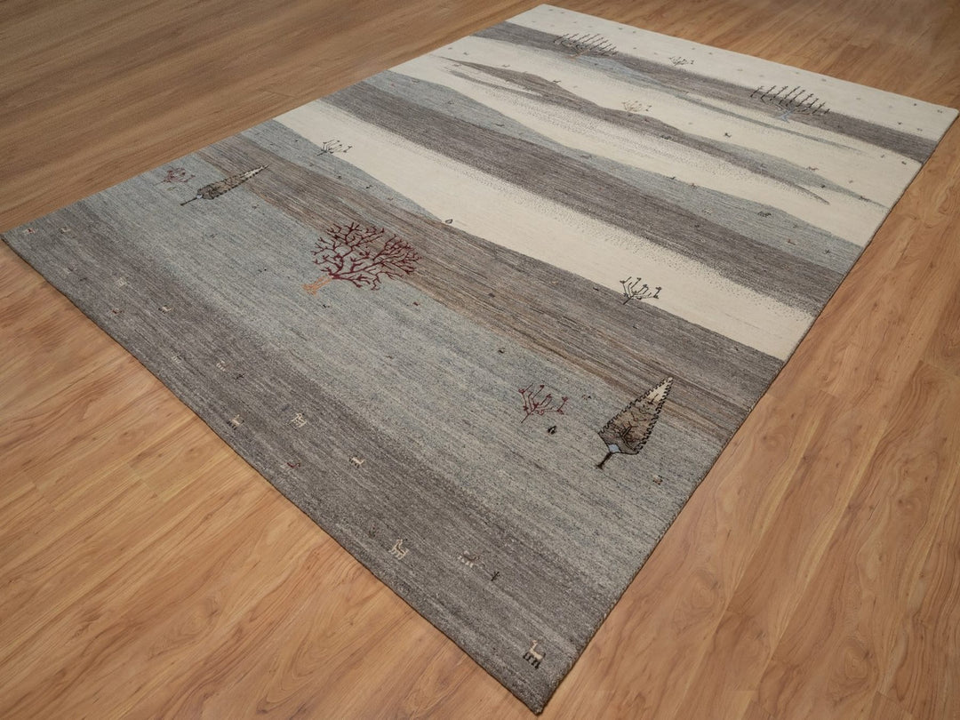 8'8" x 11'10" New Hand Knotted Grey Wool Rectangle Oriental Rug - MOA10292748