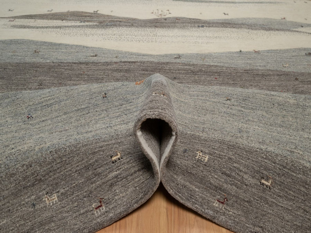 8'8" x 11'10" New Hand Knotted Grey Wool Rectangle Oriental Rug - MOA10292748