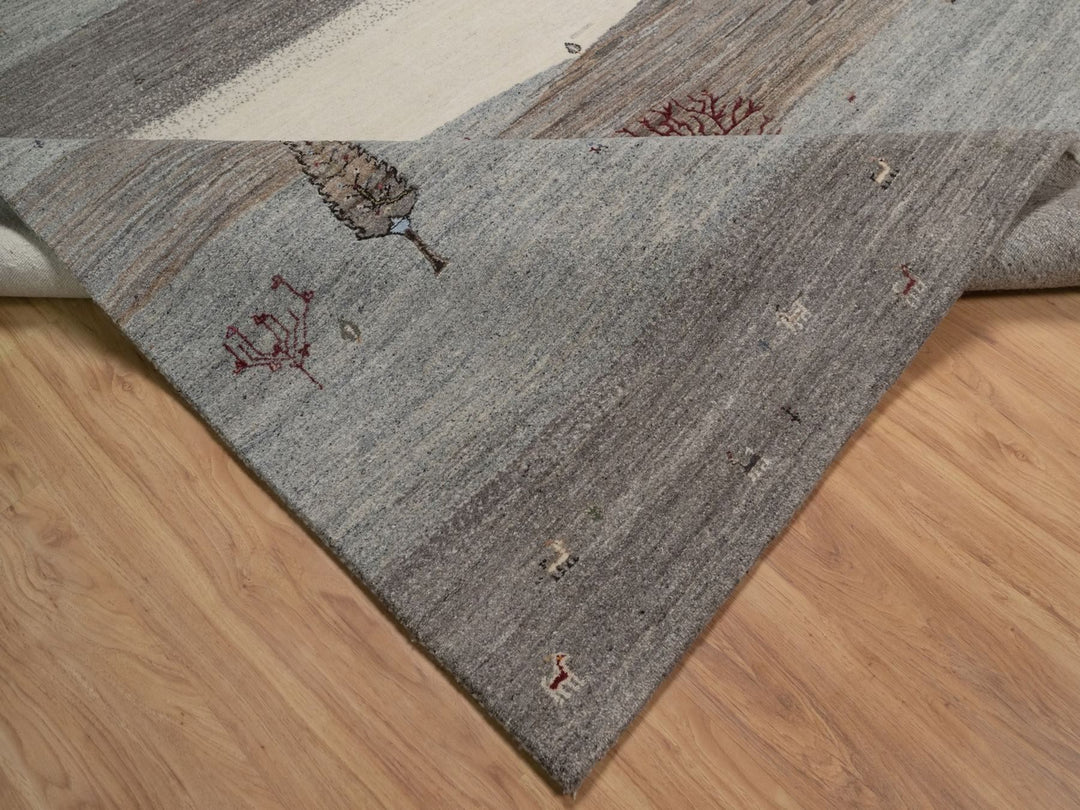 8'8" x 11'10" New Hand Knotted Grey Wool Rectangle Oriental Rug - MOA10292748