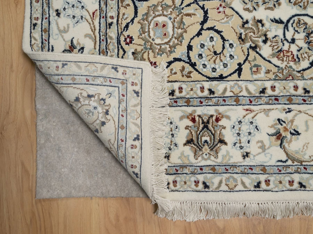 6'2" x 8'11" New Hand Knotted Ivory Wool & Silk Rectangle Oriental Rug - MOA10292750