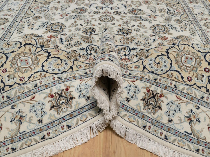 6'2" x 8'11" New Hand Knotted Ivory Wool & Silk Rectangle Oriental Rug - MOA10292750