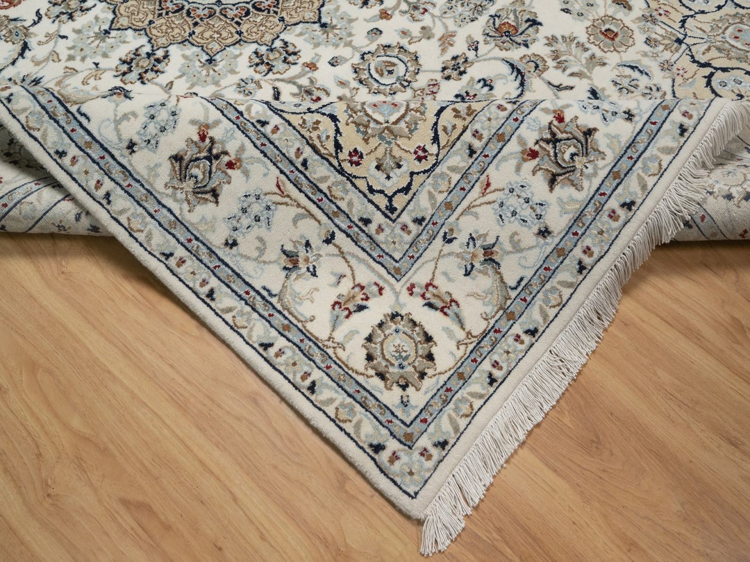 6'2" x 8'11" New Hand Knotted Ivory Wool & Silk Rectangle Oriental Rug - MOA10292750