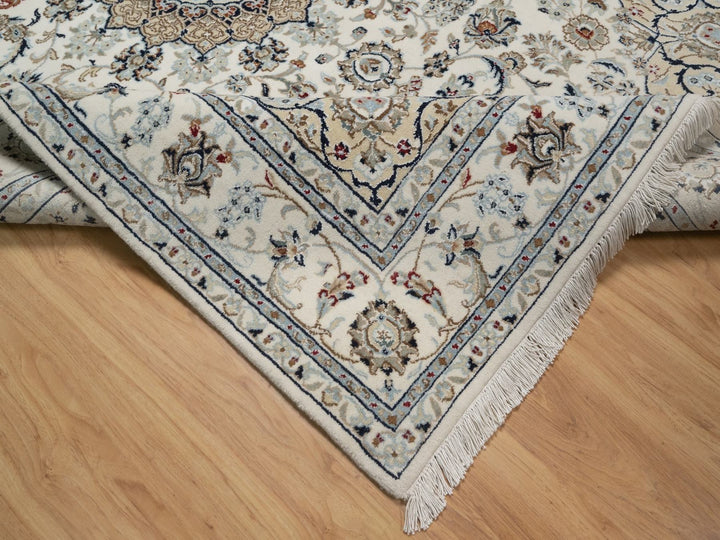 6'2" x 8'11" New Hand Knotted Ivory Wool & Silk Rectangle Oriental Rug - MOA10292750