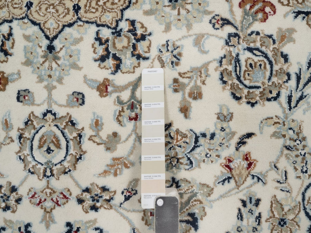 6'2" x 8'11" New Hand Knotted Ivory Wool & Silk Rectangle Oriental Rug - MOA10292750