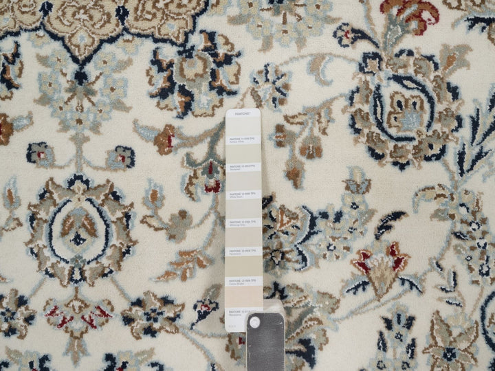 6'2" x 8'11" New Hand Knotted Ivory Wool & Silk Rectangle Oriental Rug - MOA10292750