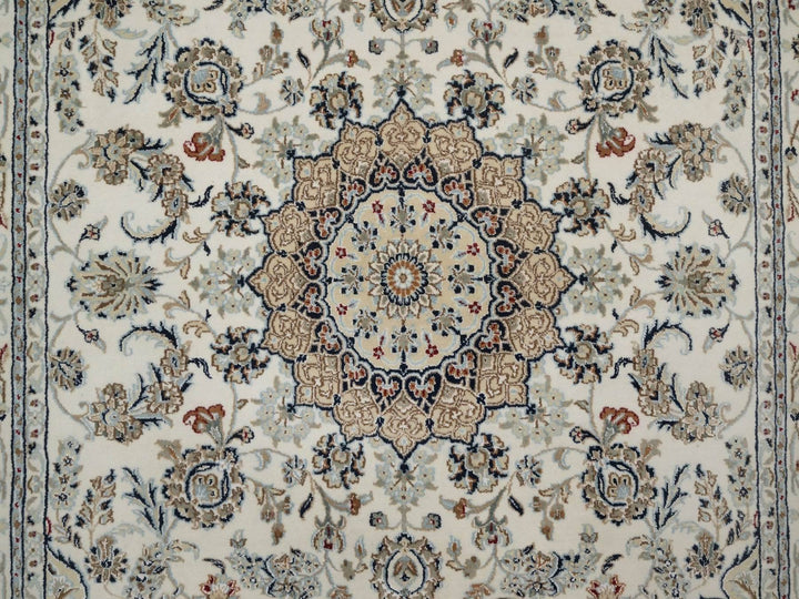 6'2" x 8'11" New Hand Knotted Ivory Wool & Silk Rectangle Oriental Rug - MOA10292750