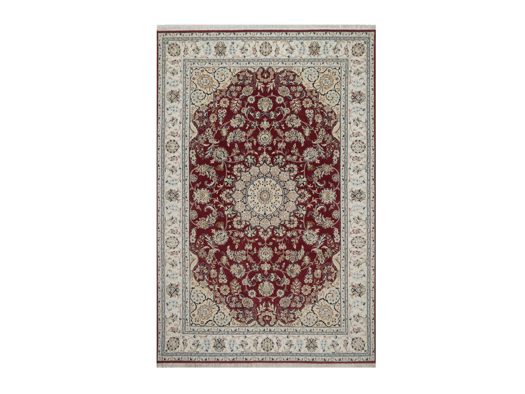 5'10" x 8'11" New Hand Knotted Red Wool & Silk Rectangle Oriental Rug - MOA10292751