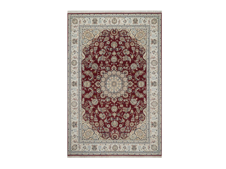 5'10" x 8'11" New Hand Knotted Red Wool & Silk Rectangle Oriental Rug - MOA10292751