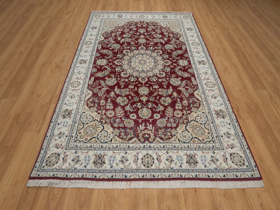 5'10" x 8'11" New Hand Knotted Red Wool & Silk Rectangle Oriental Rug - MOA10292751