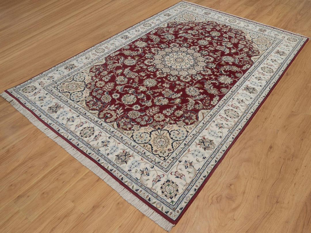 5'10" x 8'11" New Hand Knotted Red Wool & Silk Rectangle Oriental Rug - MOA10292751