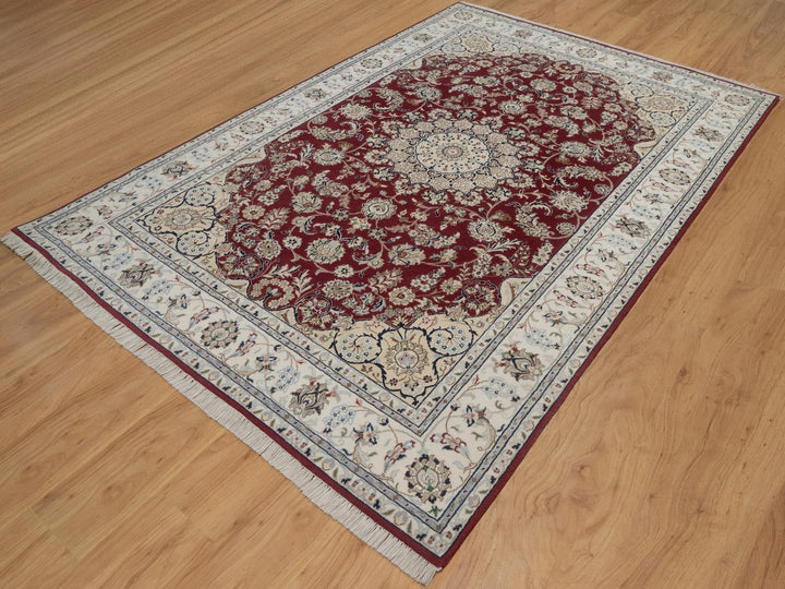 5'10" x 8'11" New Hand Knotted Red Wool & Silk Rectangle Oriental Rug - MOA10292751
