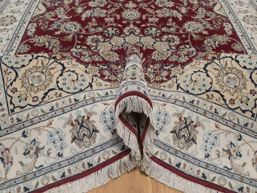 5'10" x 8'11" New Hand Knotted Red Wool & Silk Rectangle Oriental Rug - MOA10292751