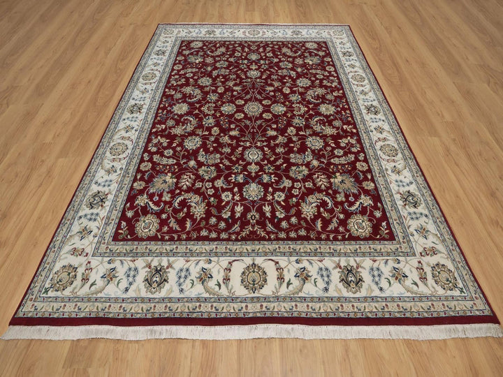 7'11" x 10'0" New Hand Knotted Red Wool & Silk Rectangle Oriental Rug - MOA10292752