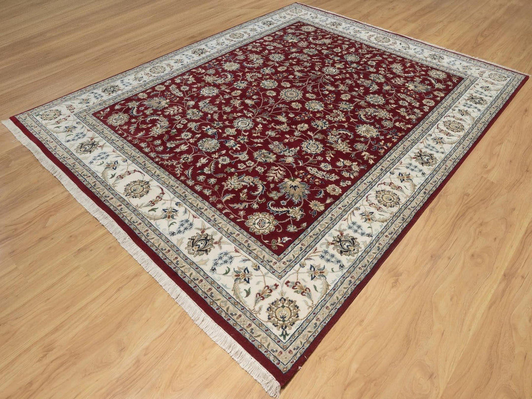 7'11" x 10'0" New Hand Knotted Red Wool & Silk Rectangle Oriental Rug - MOA10292752