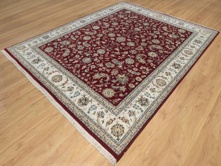 7'11" x 10'0" New Hand Knotted Red Wool & Silk Rectangle Oriental Rug - MOA10292752