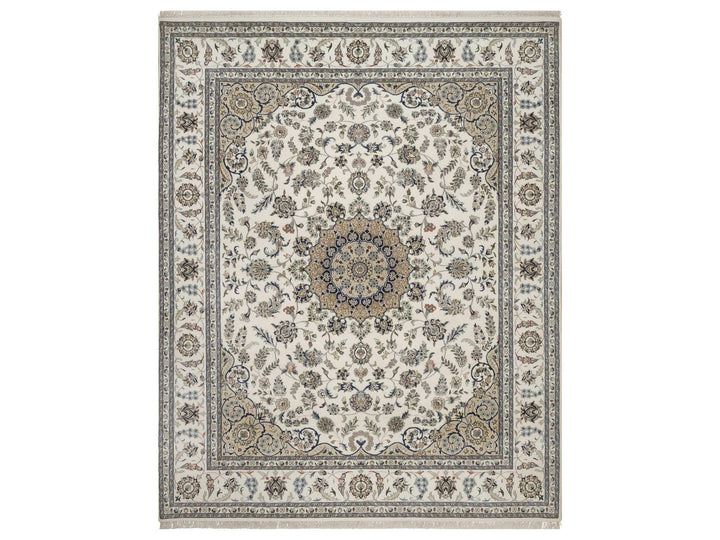 8'0" x 10'1" New Hand Knotted Ivory Wool & Silk Rectangle Oriental Rug - MOA10292753
