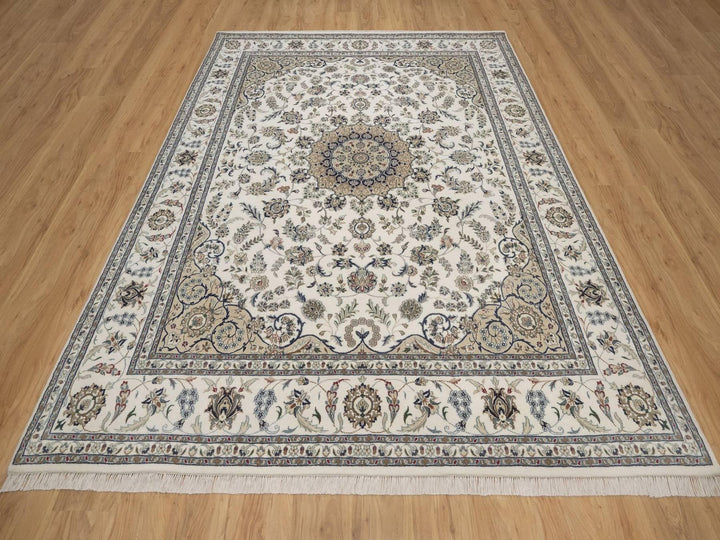 8'0" x 10'1" New Hand Knotted Ivory Wool & Silk Rectangle Oriental Rug - MOA10292753