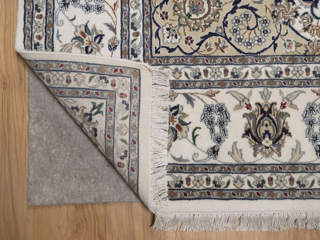 8'0" x 10'1" New Hand Knotted Ivory Wool & Silk Rectangle Oriental Rug - MOA10292753