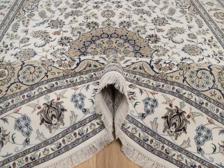 8'0" x 10'1" New Hand Knotted Ivory Wool & Silk Rectangle Oriental Rug - MOA10292753