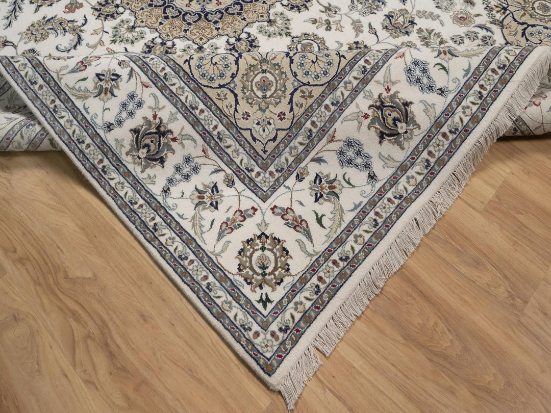 8'0" x 10'1" New Hand Knotted Ivory Wool & Silk Rectangle Oriental Rug - MOA10292753