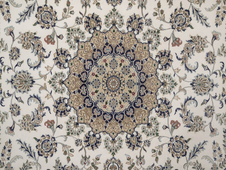 8'0" x 10'1" New Hand Knotted Ivory Wool & Silk Rectangle Oriental Rug - MOA10292753
