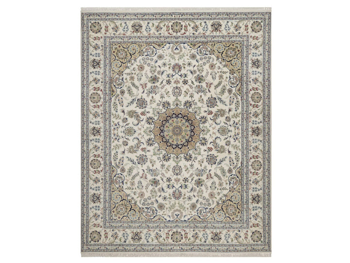 8'0" x 10'2" New Hand Knotted Ivory Wool & Silk Rectangle Oriental Rug - MOA10292754