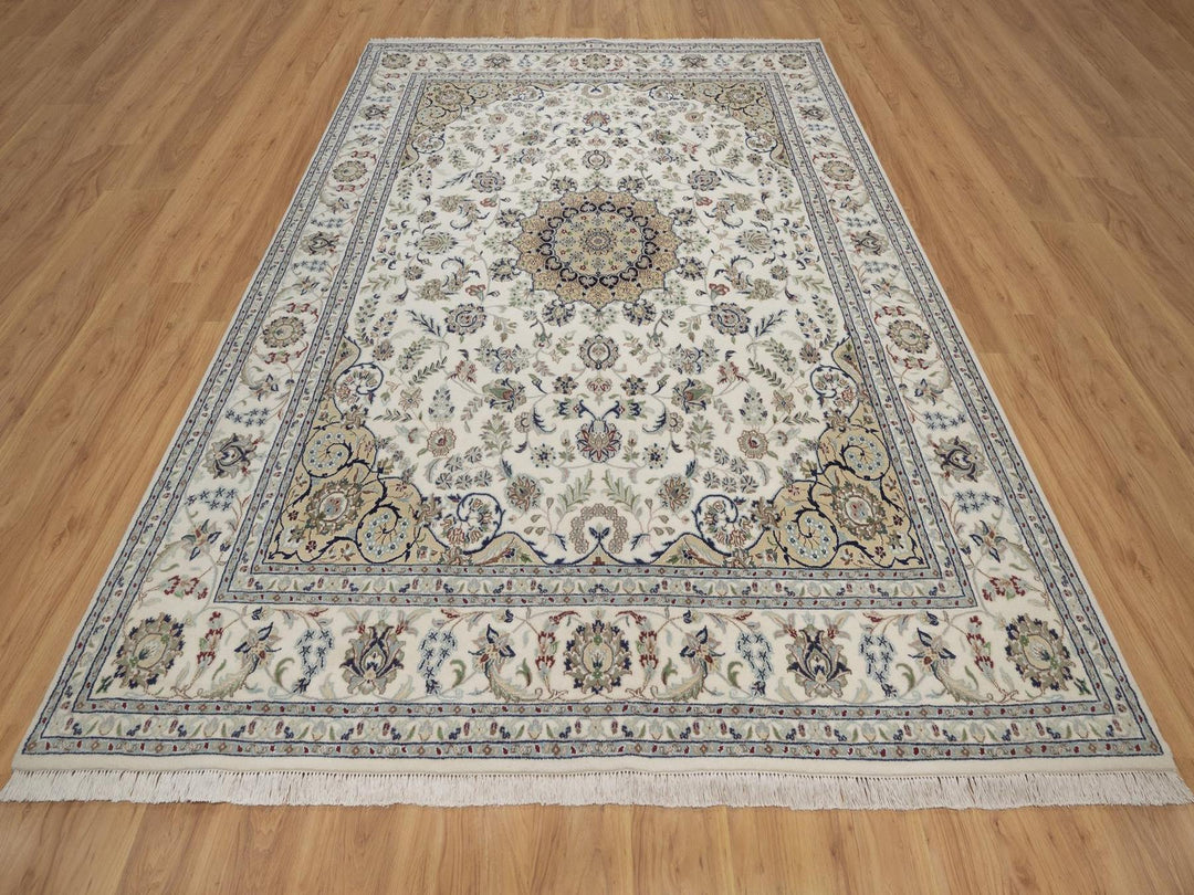 8'0" x 10'2" New Hand Knotted Ivory Wool & Silk Rectangle Oriental Rug - MOA10292754
