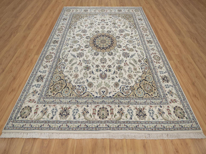 8'0" x 10'2" New Hand Knotted Ivory Wool & Silk Rectangle Oriental Rug - MOA10292754