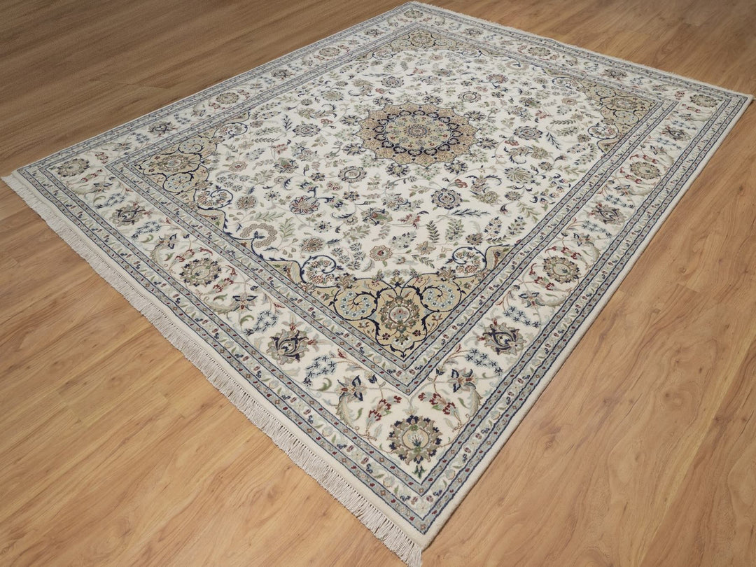 8'0" x 10'2" New Hand Knotted Ivory Wool & Silk Rectangle Oriental Rug - MOA10292754