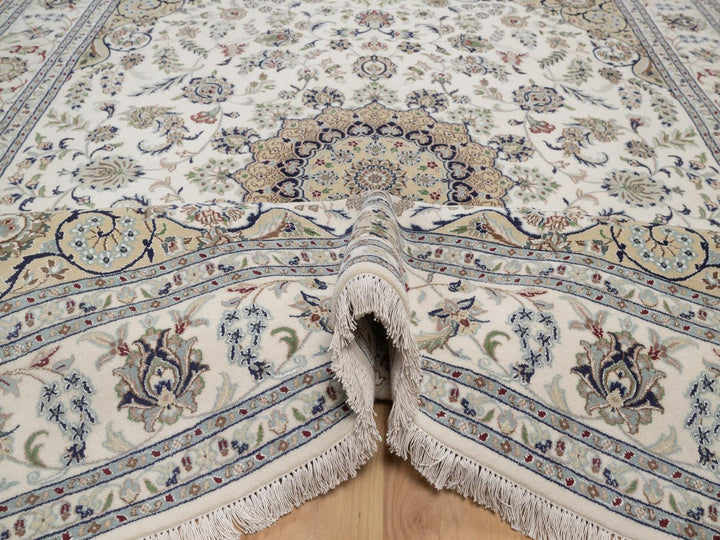 8'0" x 10'2" New Hand Knotted Ivory Wool & Silk Rectangle Oriental Rug - MOA10292754
