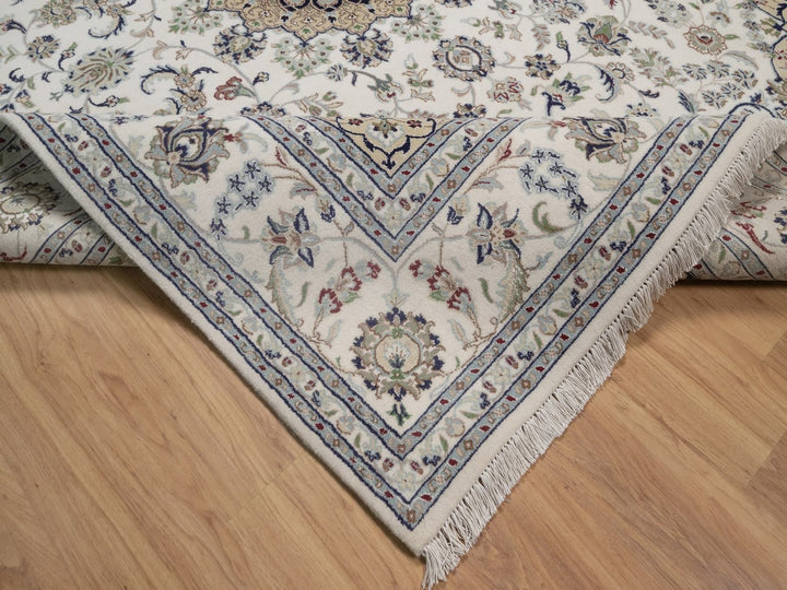 8'0" x 10'2" New Hand Knotted Ivory Wool & Silk Rectangle Oriental Rug - MOA10292754