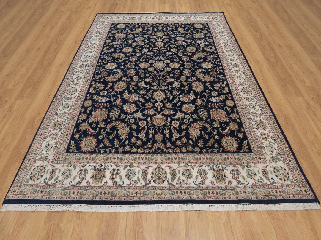 7'9" x 10'0" New Hand Knotted Blue Wool & Silk Rectangle Oriental Rug - MOA10292755