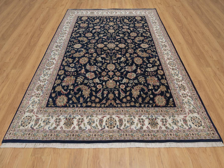7'9" x 10'0" New Hand Knotted Blue Wool & Silk Rectangle Oriental Rug - MOA10292755