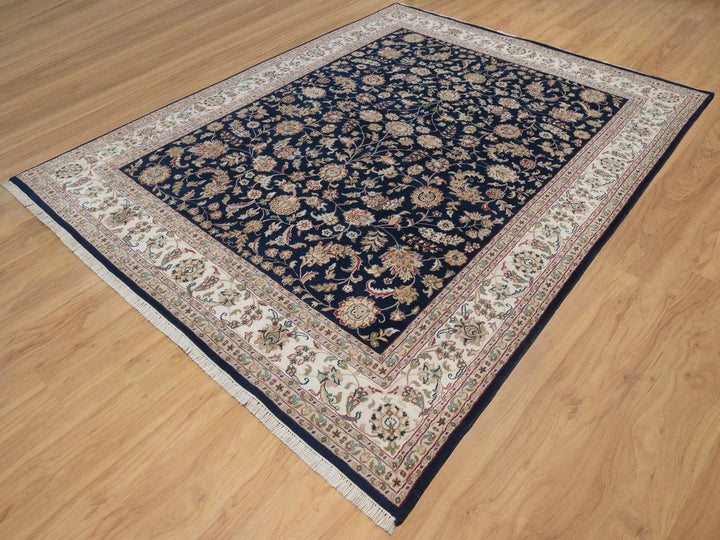 7'9" x 10'0" New Hand Knotted Blue Wool & Silk Rectangle Oriental Rug - MOA10292755