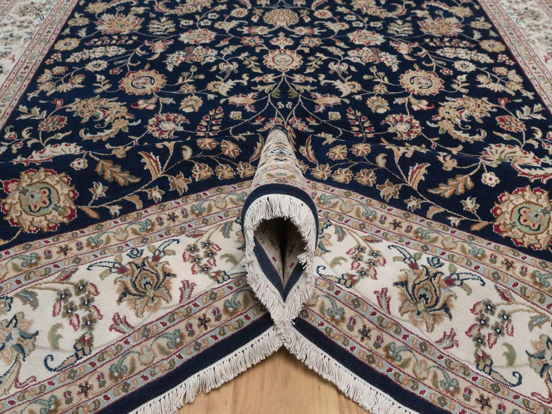 7'9" x 10'0" New Hand Knotted Blue Wool & Silk Rectangle Oriental Rug - MOA10292755
