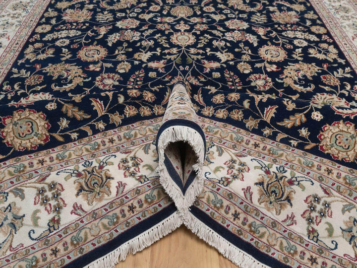 7'9" x 10'0" New Hand Knotted Blue Wool & Silk Rectangle Oriental Rug - MOA10292755