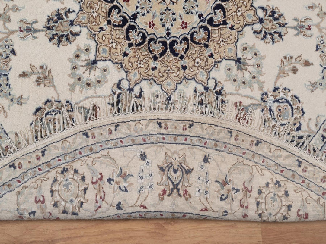 6'0" x 6'0" New Hand Knotted Ivory Wool & Silk Round Oriental Rug - MOA10292756