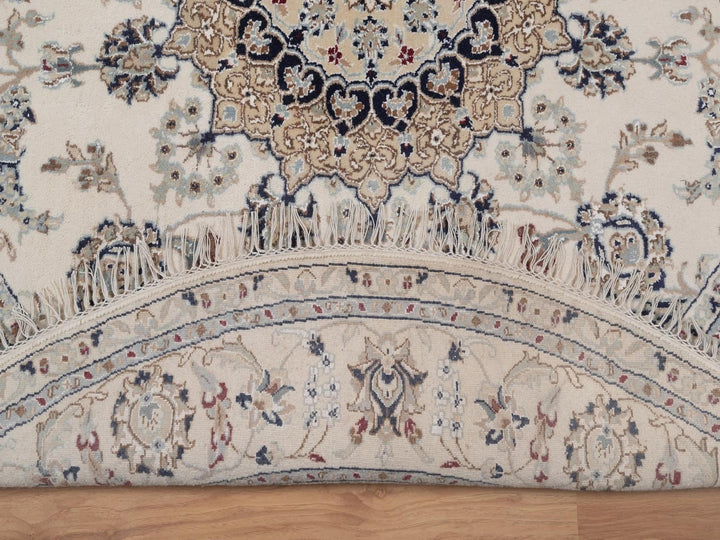 6'0" x 6'0" New Hand Knotted Ivory Wool & Silk Round Oriental Rug - MOA10292756