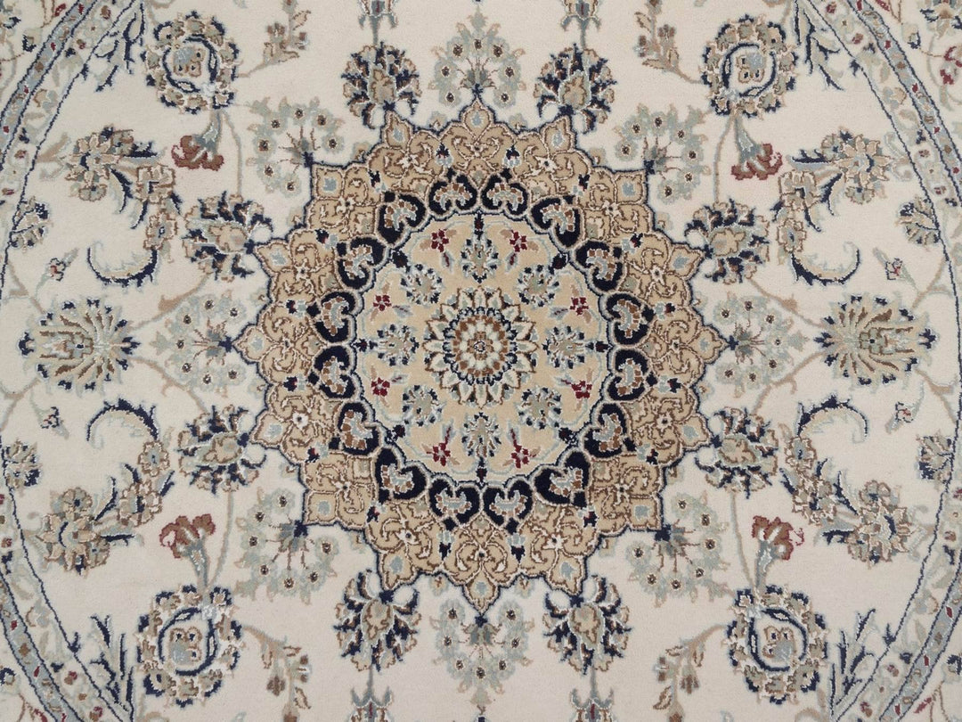 6'0" x 6'0" New Hand Knotted Ivory Wool & Silk Round Oriental Rug - MOA10292756