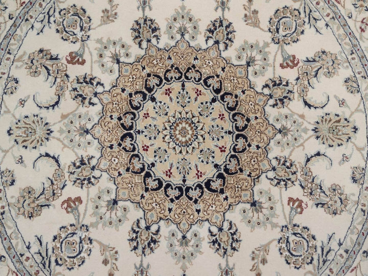 6'0" x 6'0" New Hand Knotted Ivory Wool & Silk Round Oriental Rug - MOA10292756