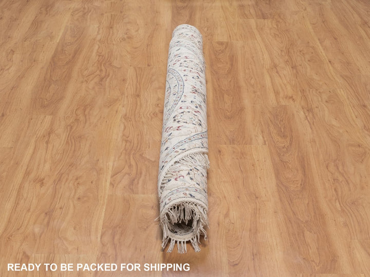 6'0" x 6'0" New Hand Knotted Ivory Wool & Silk Round Oriental Rug - MOA10292756